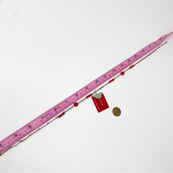 698 Vintage 1930s Jakob Bengel Necklace Chrome Links and red Bakelite Beads - Picture 7 of 9